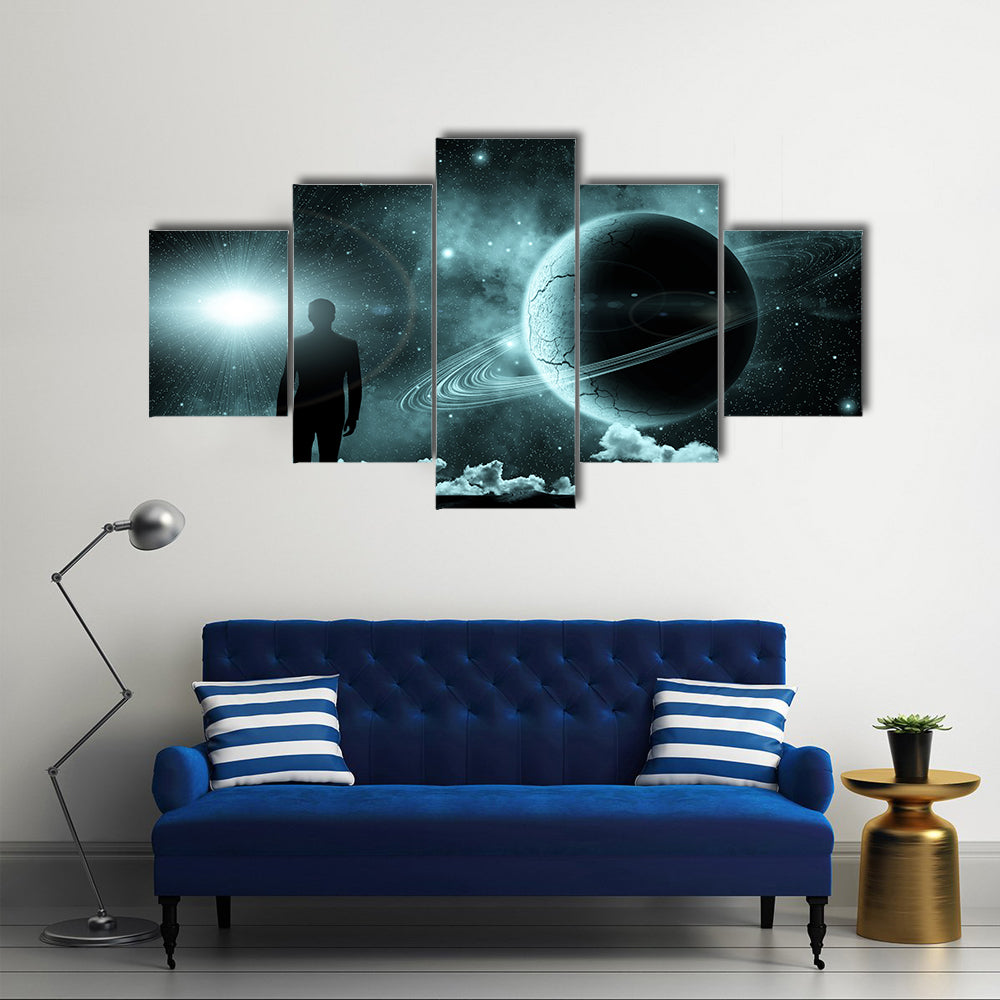 Man Conquering Cosmic Landscape Multi Panel Canvas Wall Art