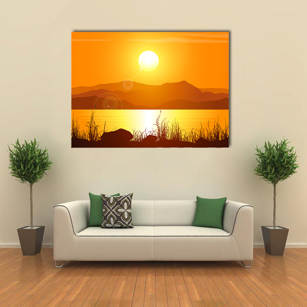 Rocky Mountains Presenting The Glorious Sunset Reflection, Multi Panel Canvas Wall Art