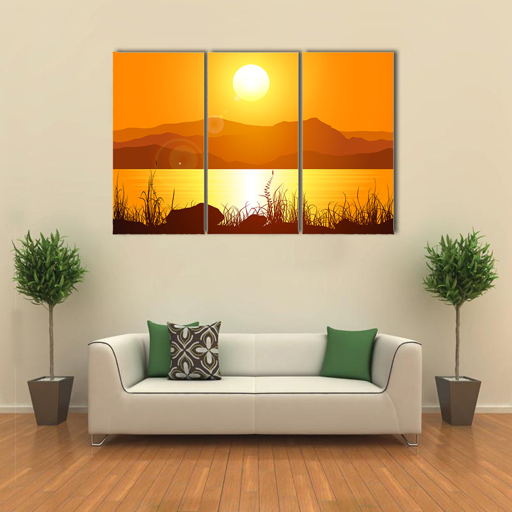 Rocky Mountains Presenting The Glorious Sunset Reflection, Multi Panel Canvas Wall Art