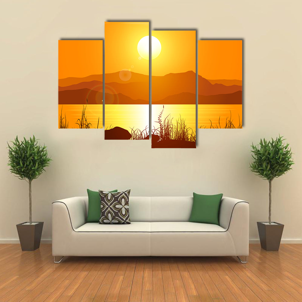 Rocky Mountains Presenting The Glorious Sunset Reflection, Multi Panel Canvas Wall Art