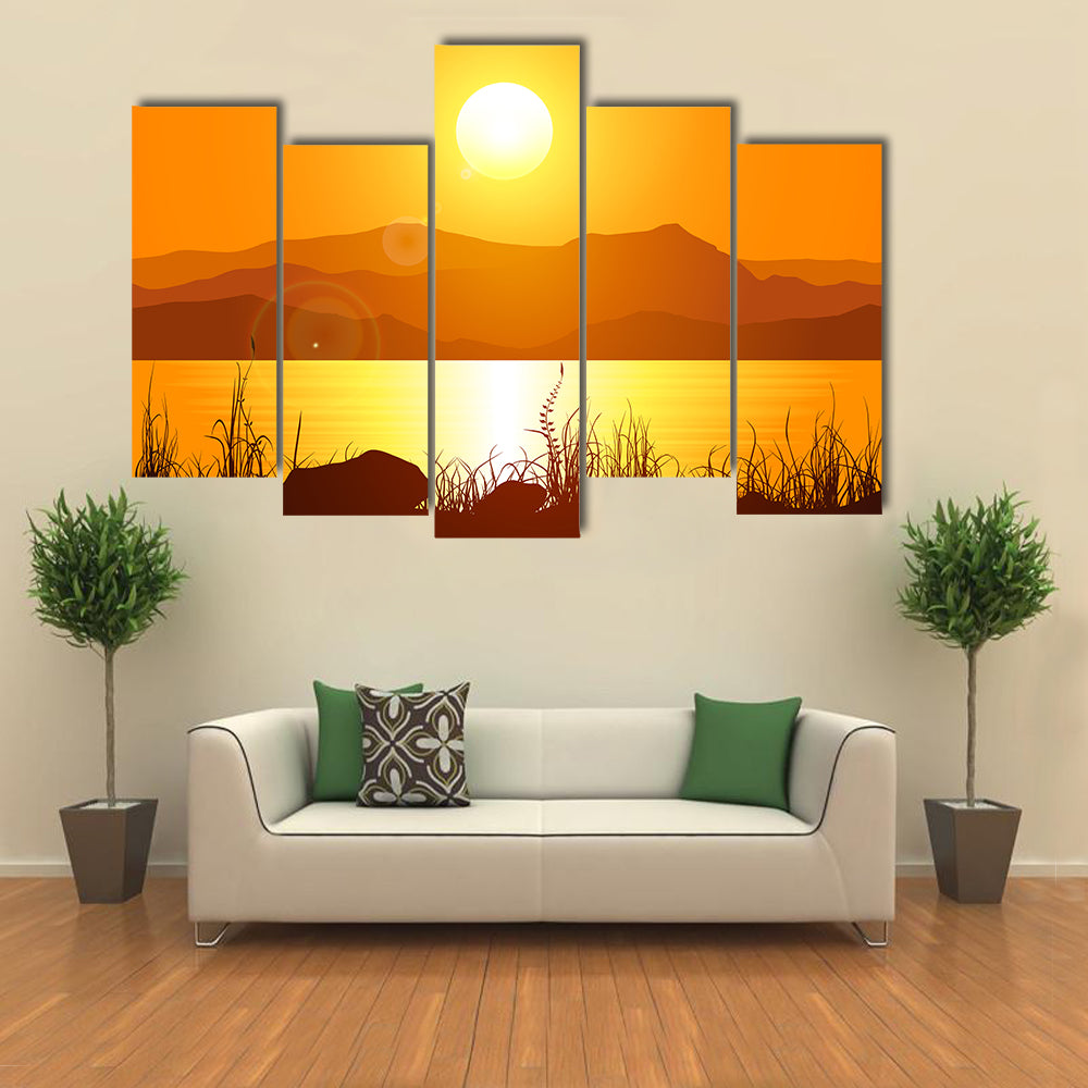 Rocky Mountains Presenting The Glorious Sunset Reflection, Multi Panel Canvas Wall Art