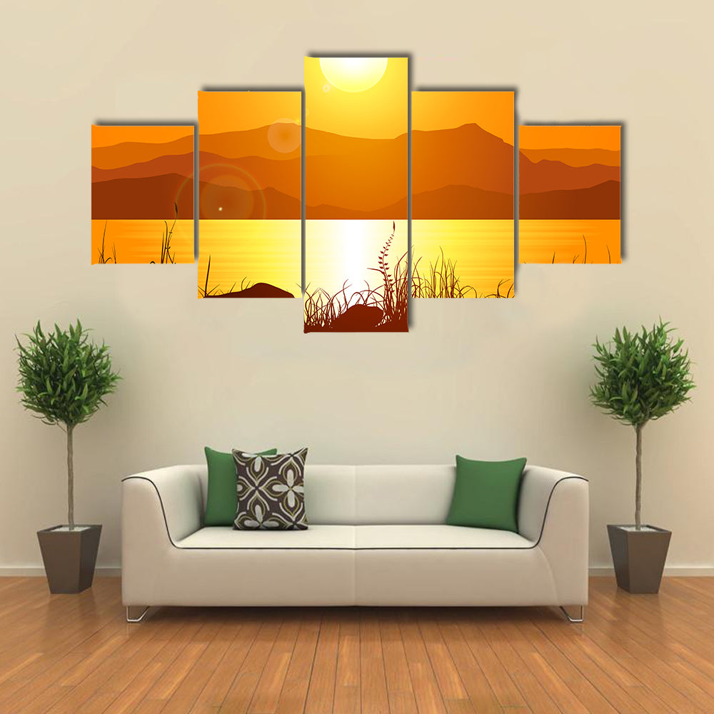 Rocky Mountains Presenting The Glorious Sunset Reflection, Multi Panel Canvas Wall Art