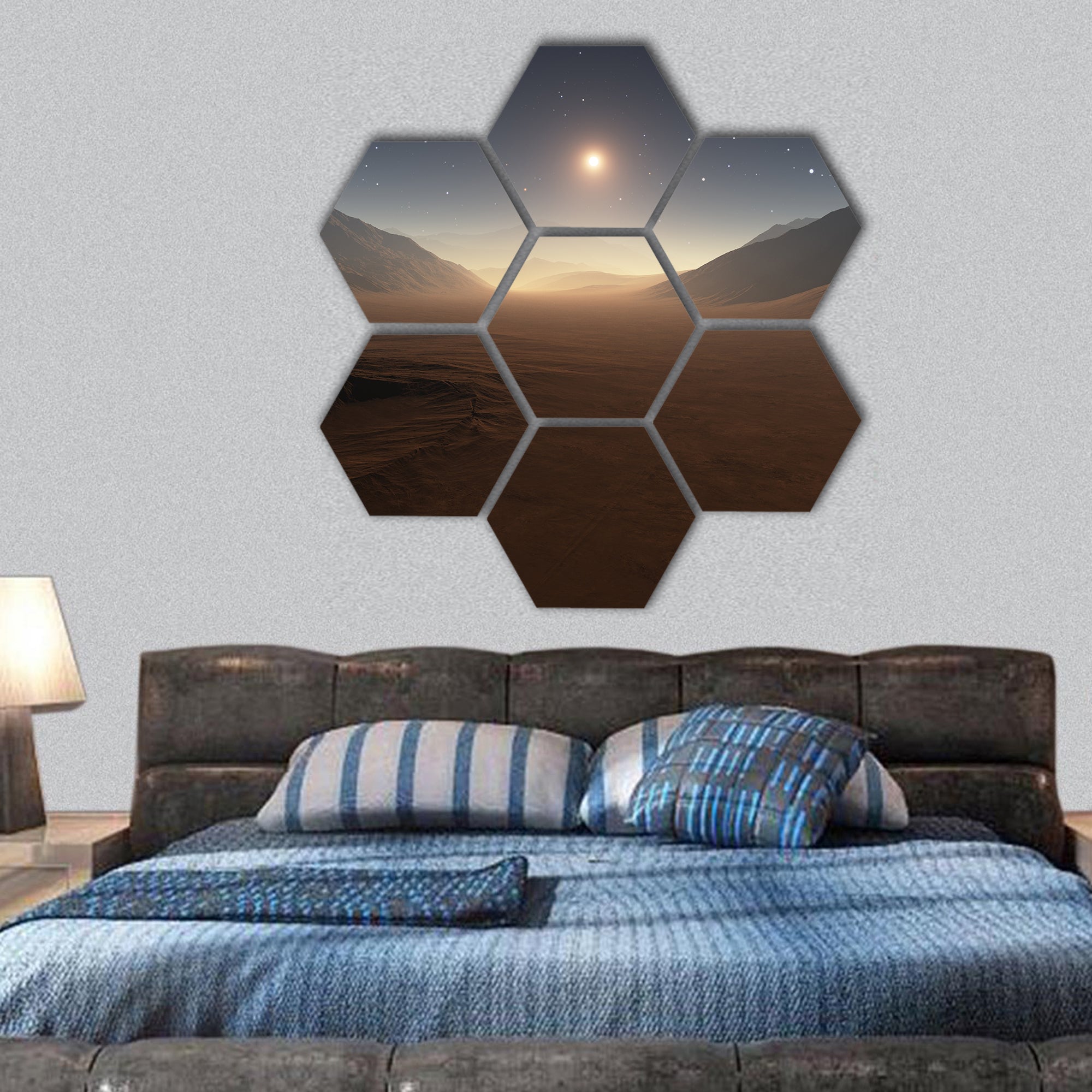 Sunset on Mars hexagonal canvas wall art