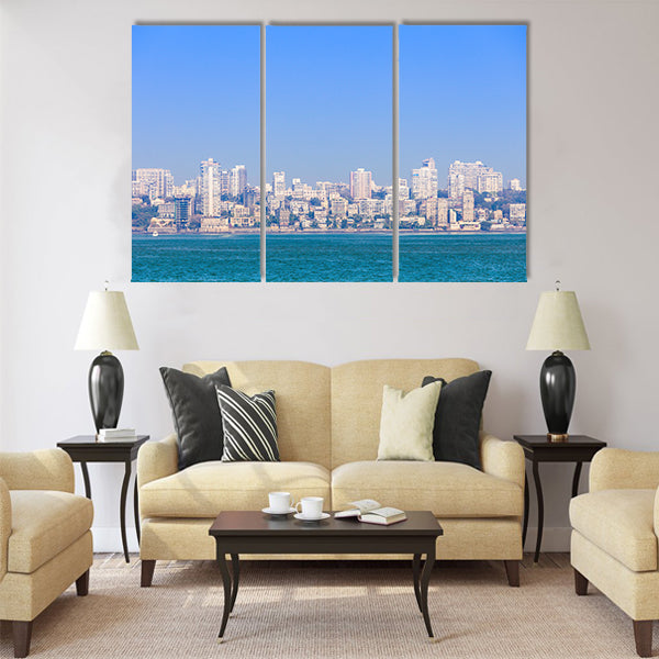 Mumbai skyline view from Marine Drive in Mumbai Multi Panel Canvas Wall Art