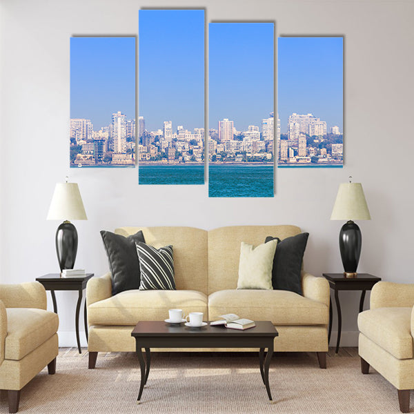 Mumbai skyline view from Marine Drive in Mumbai Multi Panel Canvas Wall Art