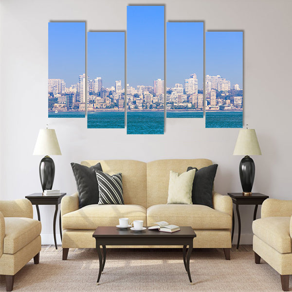 Mumbai skyline view from Marine Drive in Mumbai Multi Panel Canvas Wall Art