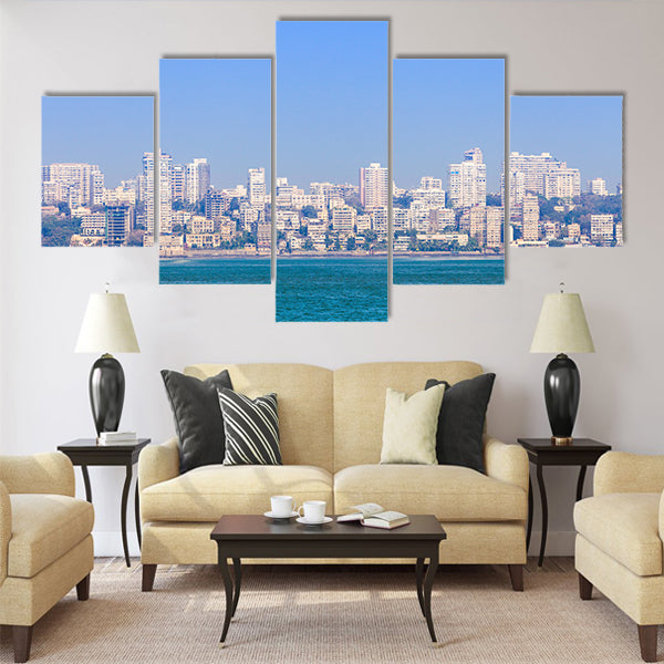 Mumbai skyline view from Marine Drive in Mumbai Multi Panel Canvas Wall Art