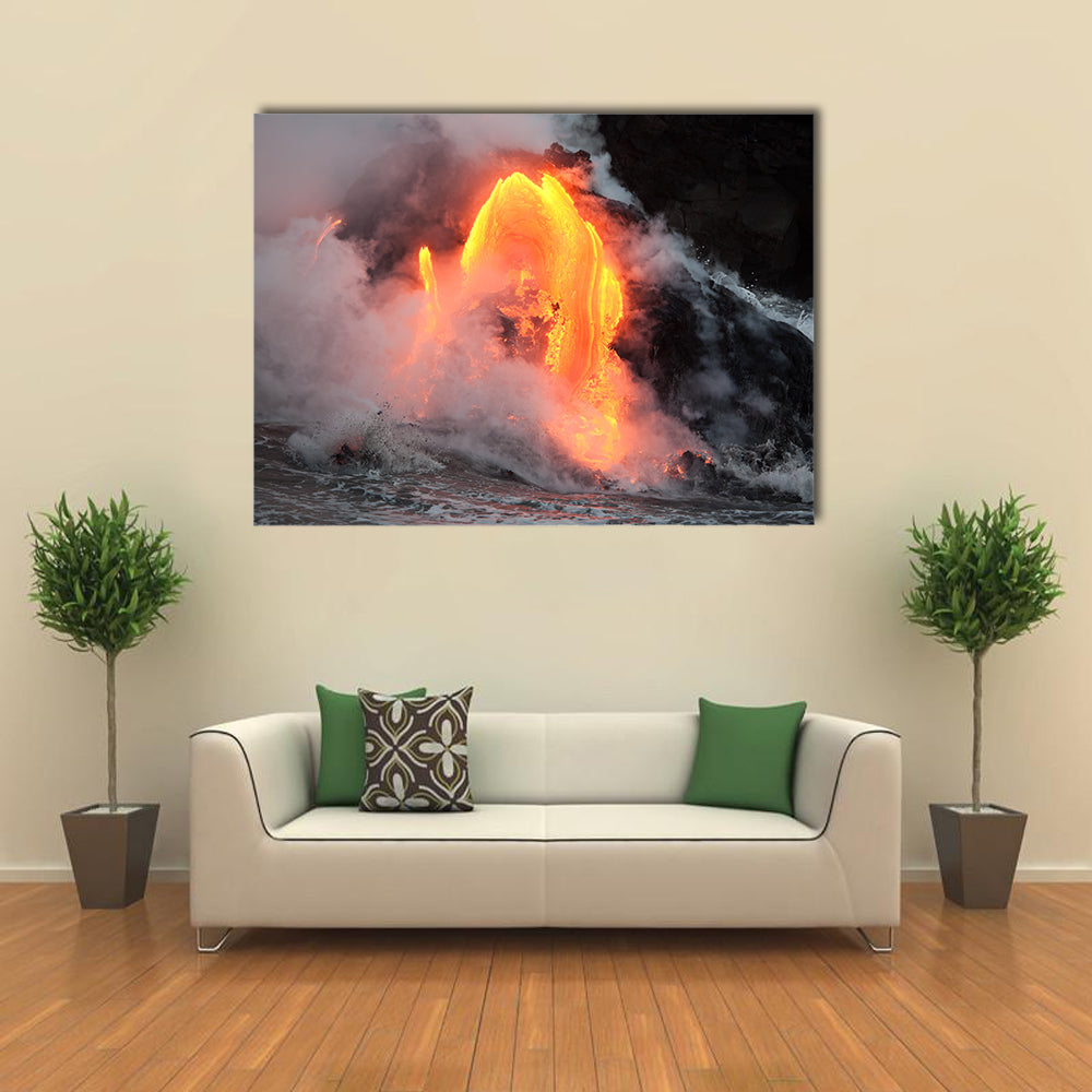 lava into the ocean, Hawaii, Big Island multi panel canvas wall art