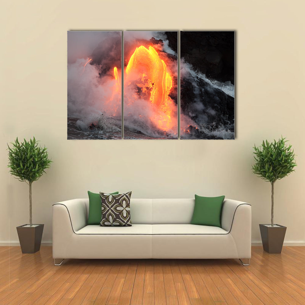 lava into the ocean, Hawaii, Big Island multi panel canvas wall art