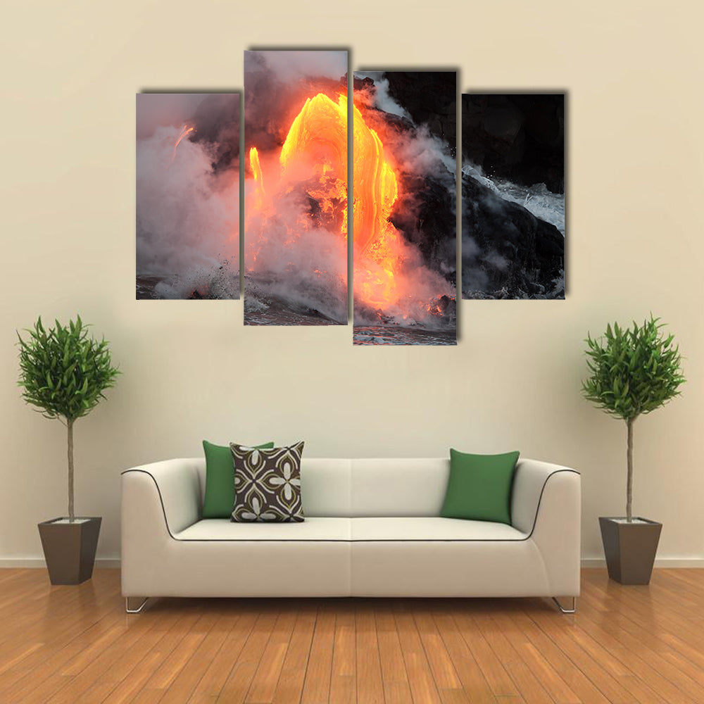 lava into the ocean, Hawaii, Big Island multi panel canvas wall art