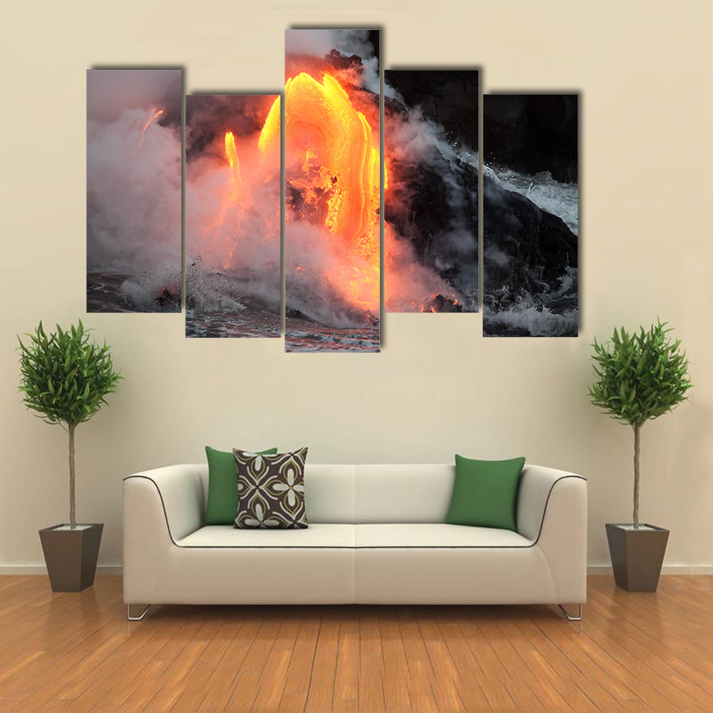 lava into the ocean, Hawaii, Big Island multi panel canvas wall art