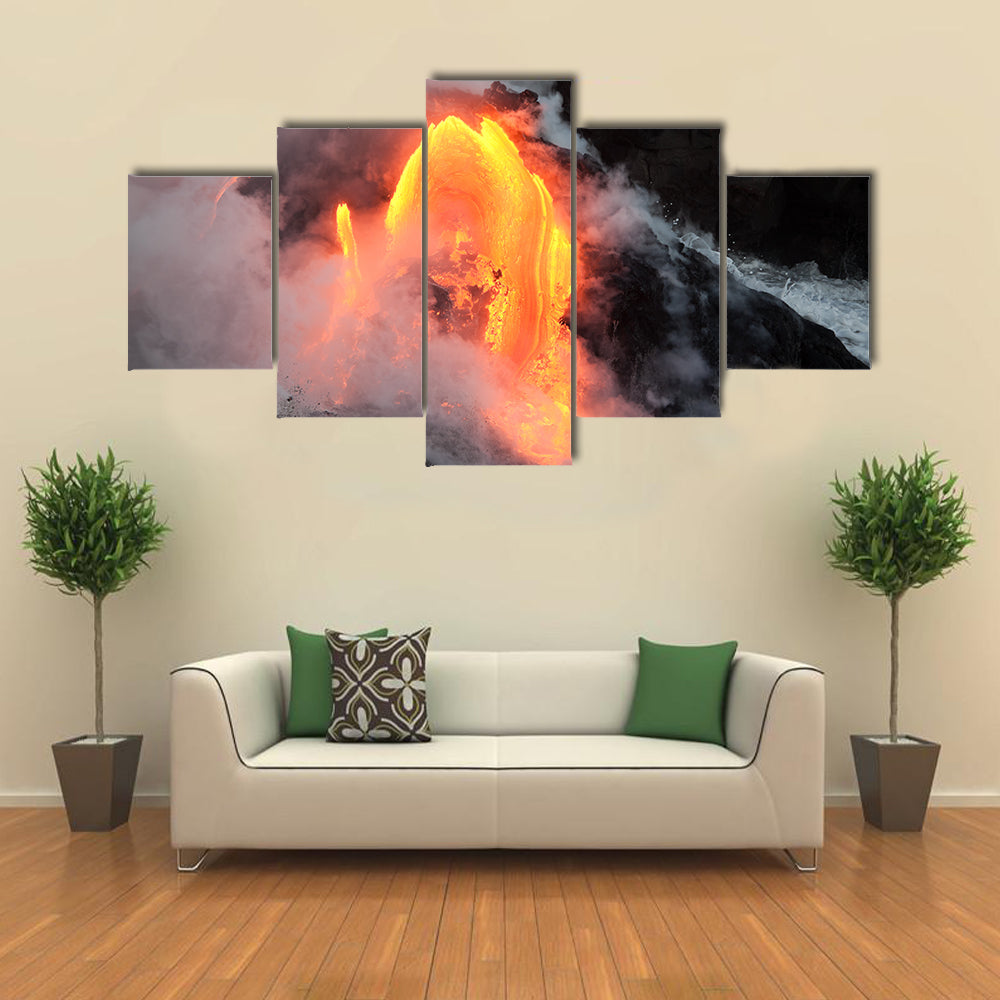 lava into the ocean, Hawaii, Big Island multi panel canvas wall art