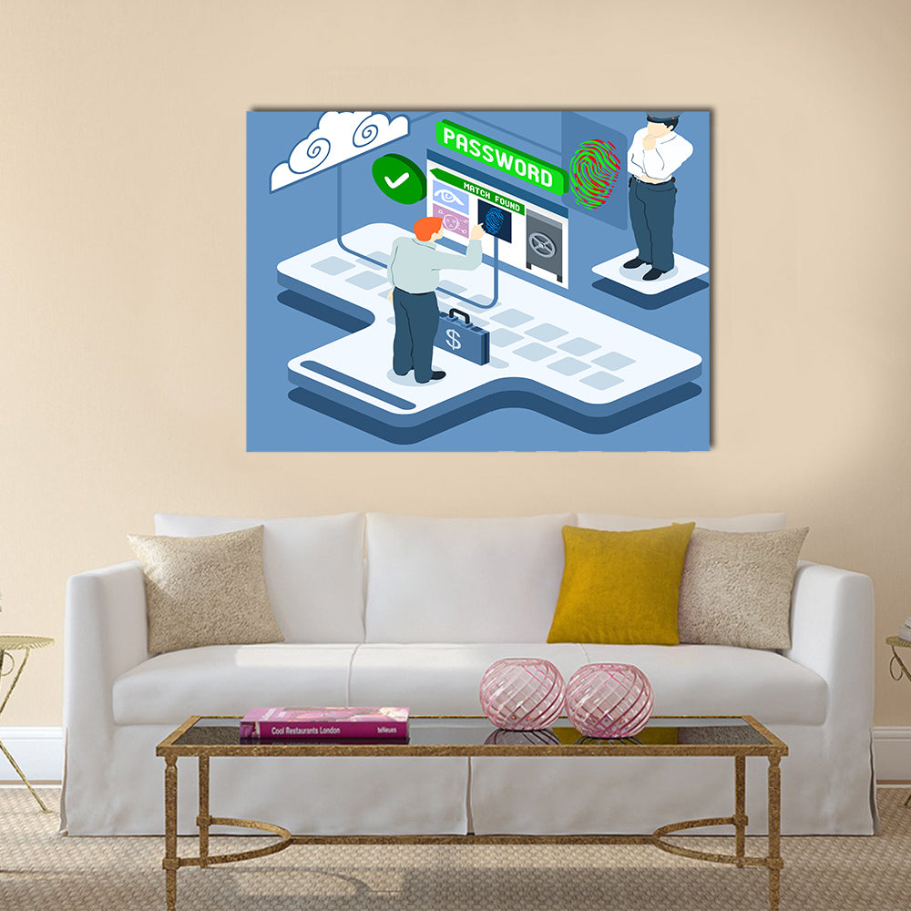 Detailed illustration of a Isometric Infographic Biometric Recognition Multi panel canvas wall art
