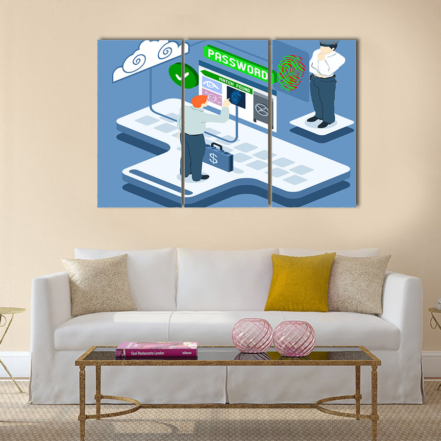 Detailed illustration of a Isometric Infographic Biometric Recognition Multi panel canvas wall art