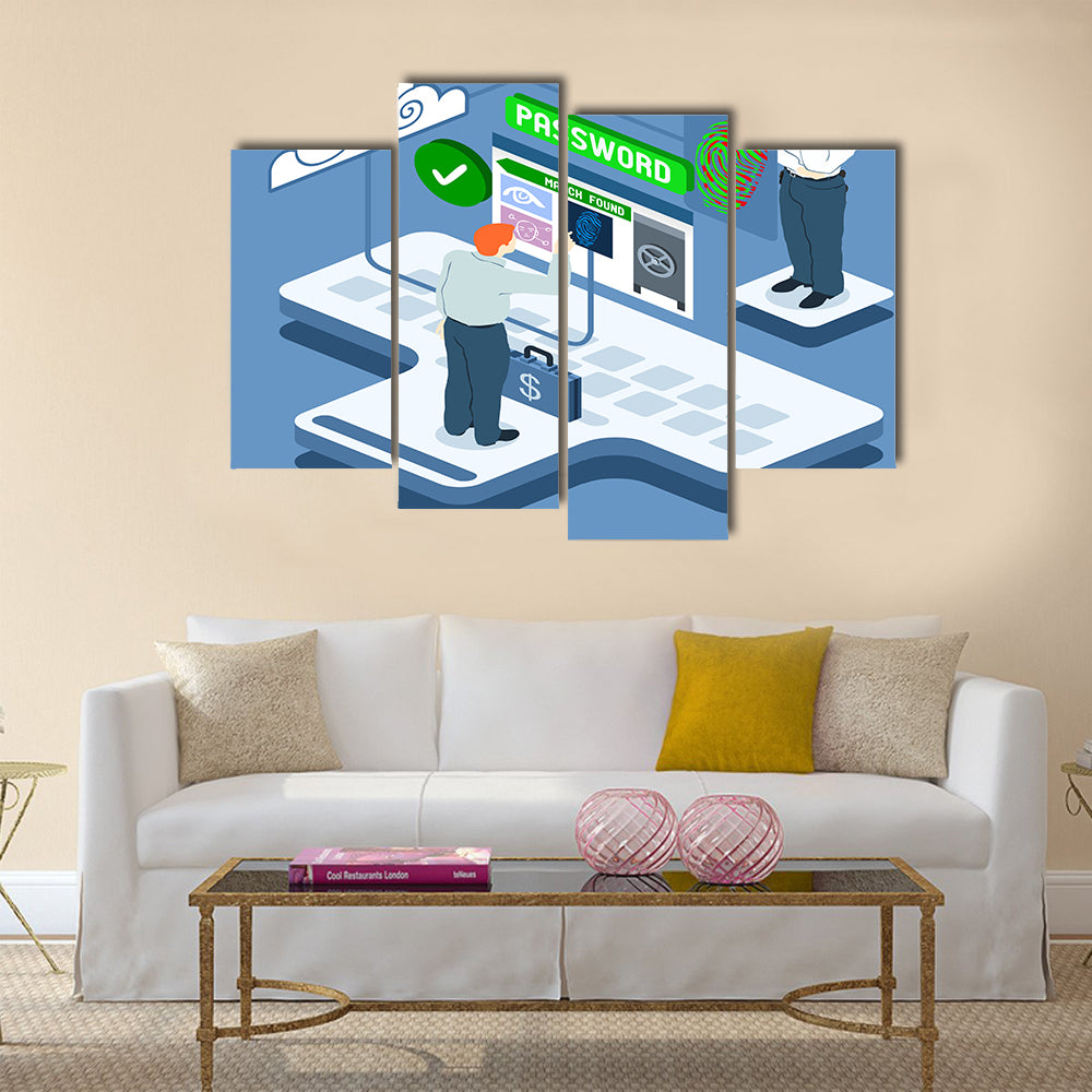 Detailed illustration of a Isometric Infographic Biometric Recognition Multi panel canvas wall art