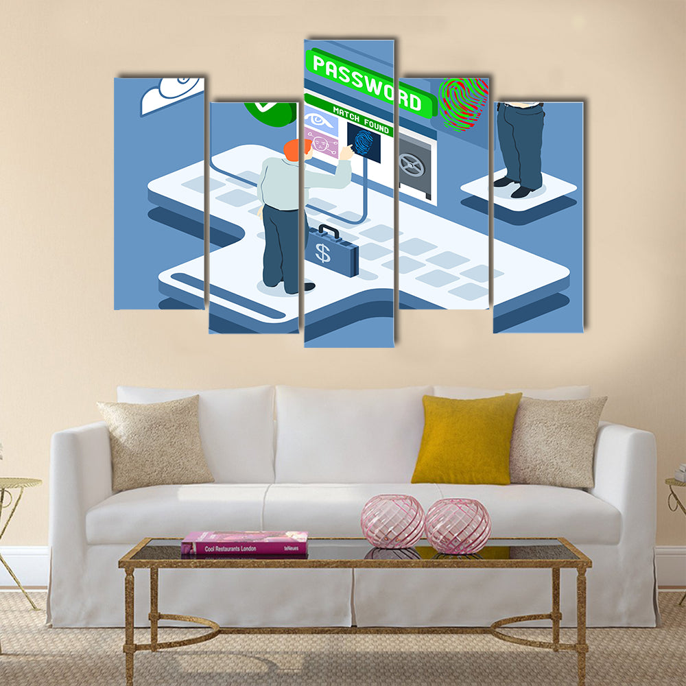 Detailed illustration of a Isometric Infographic Biometric Recognition Multi panel canvas wall art