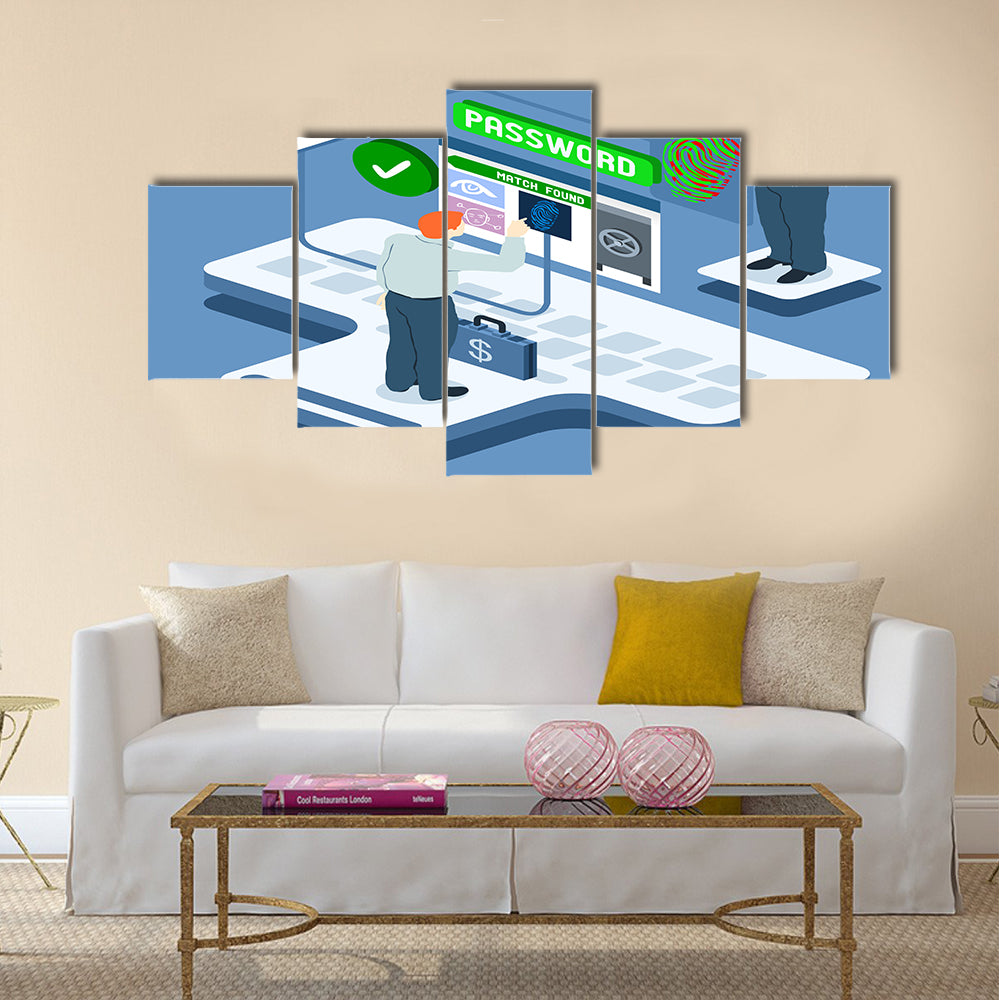 Detailed illustration of a Isometric Infographic Biometric Recognition Multi panel canvas wall art