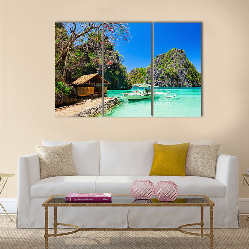 Filipino boat in the sea, Coron, Philippines multi panel canvas wall art