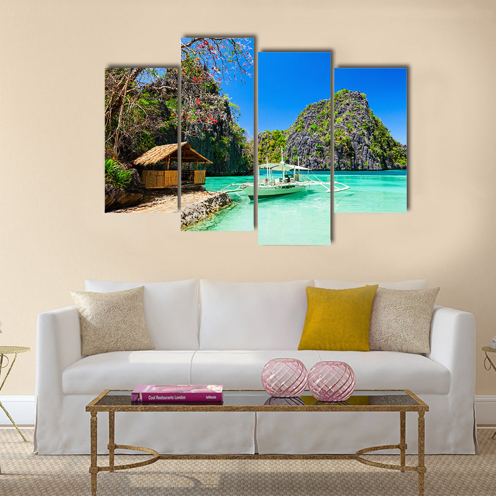 Filipino boat in the sea, Coron, Philippines multi panel canvas wall art