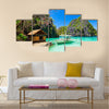 Filipino boat in the sea, Coron, Philippines multi panel canvas wall art