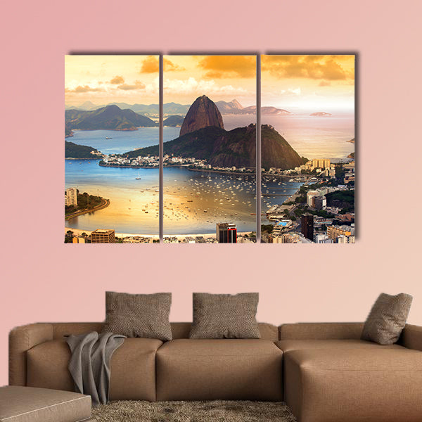 Rio De Janeiro, Brazil in twilight multi panel canvas wall art