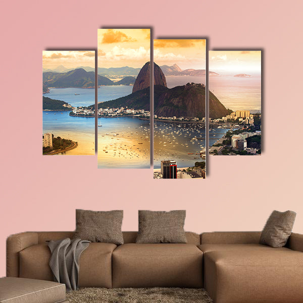 Rio De Janeiro, Brazil in twilight multi panel canvas wall art