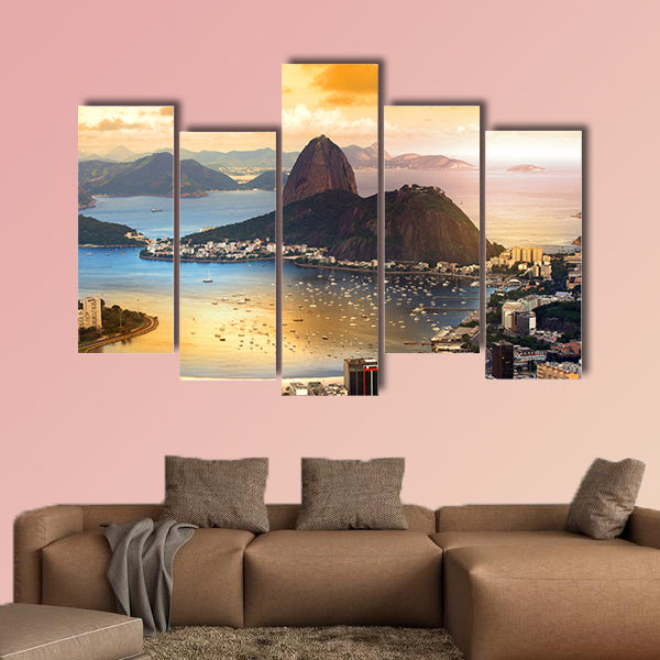 Rio De Janeiro, Brazil in twilight multi panel canvas wall art
