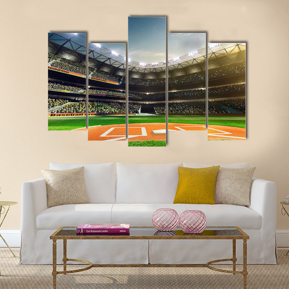 Professional baseball grand arena in the sunlight Multi panel canvas wall art
