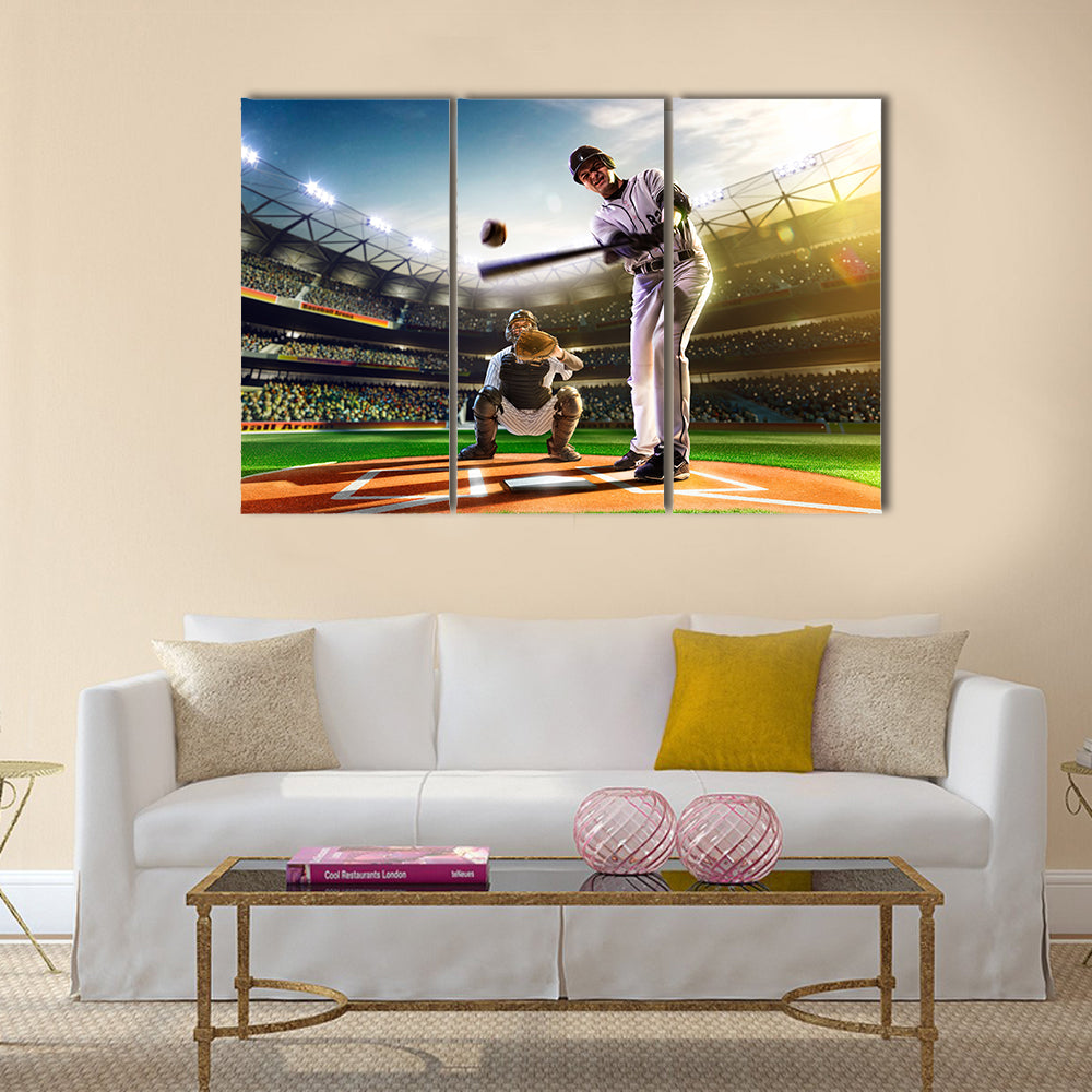 Professional baseball players on the grand arena Multi panel canvas wall art