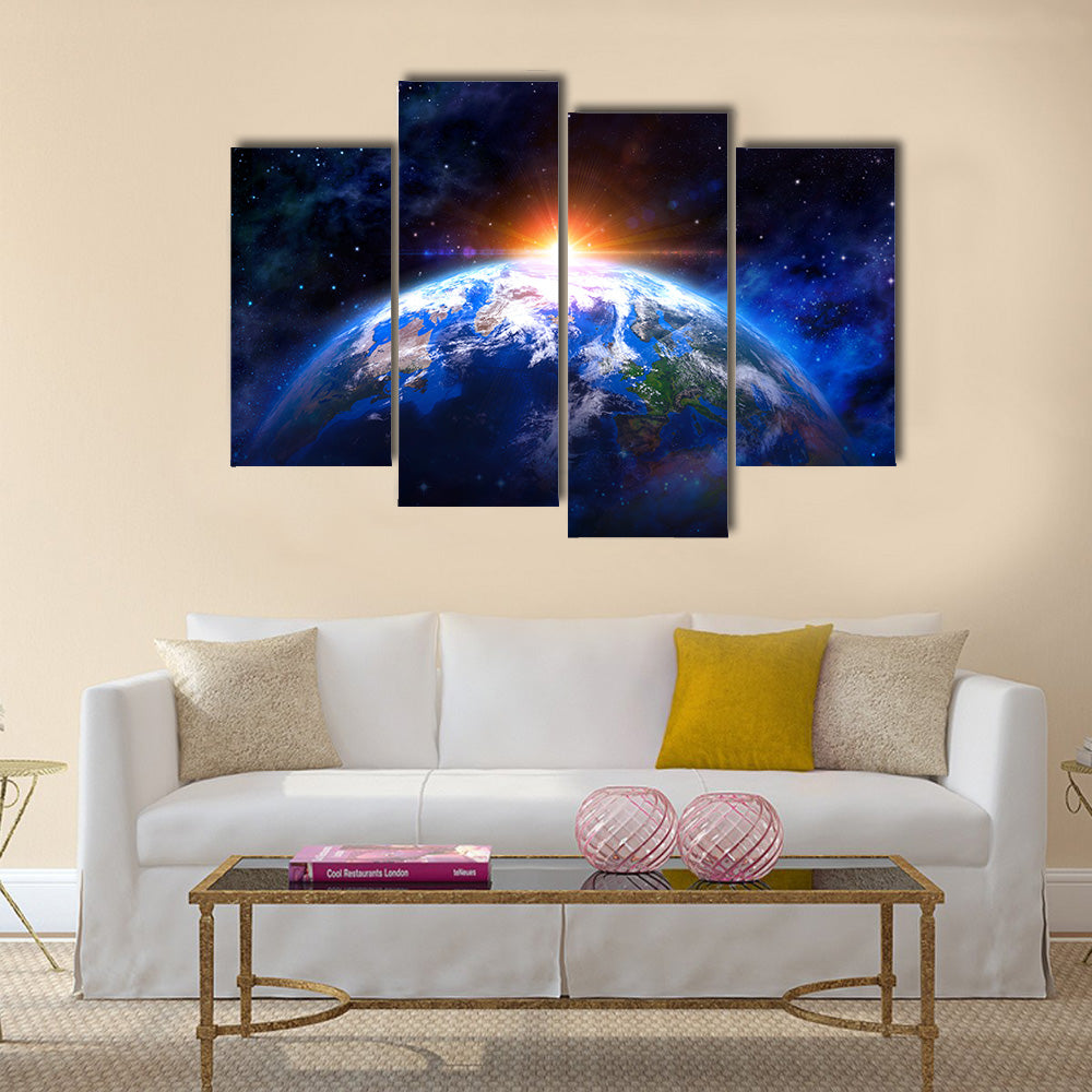 planet earth in outer space Multi Panel Canvas Wall Art