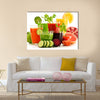 Glasses with fresh organic vegetable and fruit juices isolated on white, Detox diet, Multi panel canvas wall art