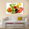 Glasses with fresh organic vegetable and fruit juices isolated on white, Detox diet, Multi panel canvas wall art