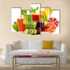 Glasses with fresh organic vegetable and fruit juices isolated on white, Detox diet, Multi panel canvas wall art