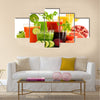 Glasses with fresh organic vegetable and fruit juices isolated on white, Detox diet, Multi panel canvas wall art