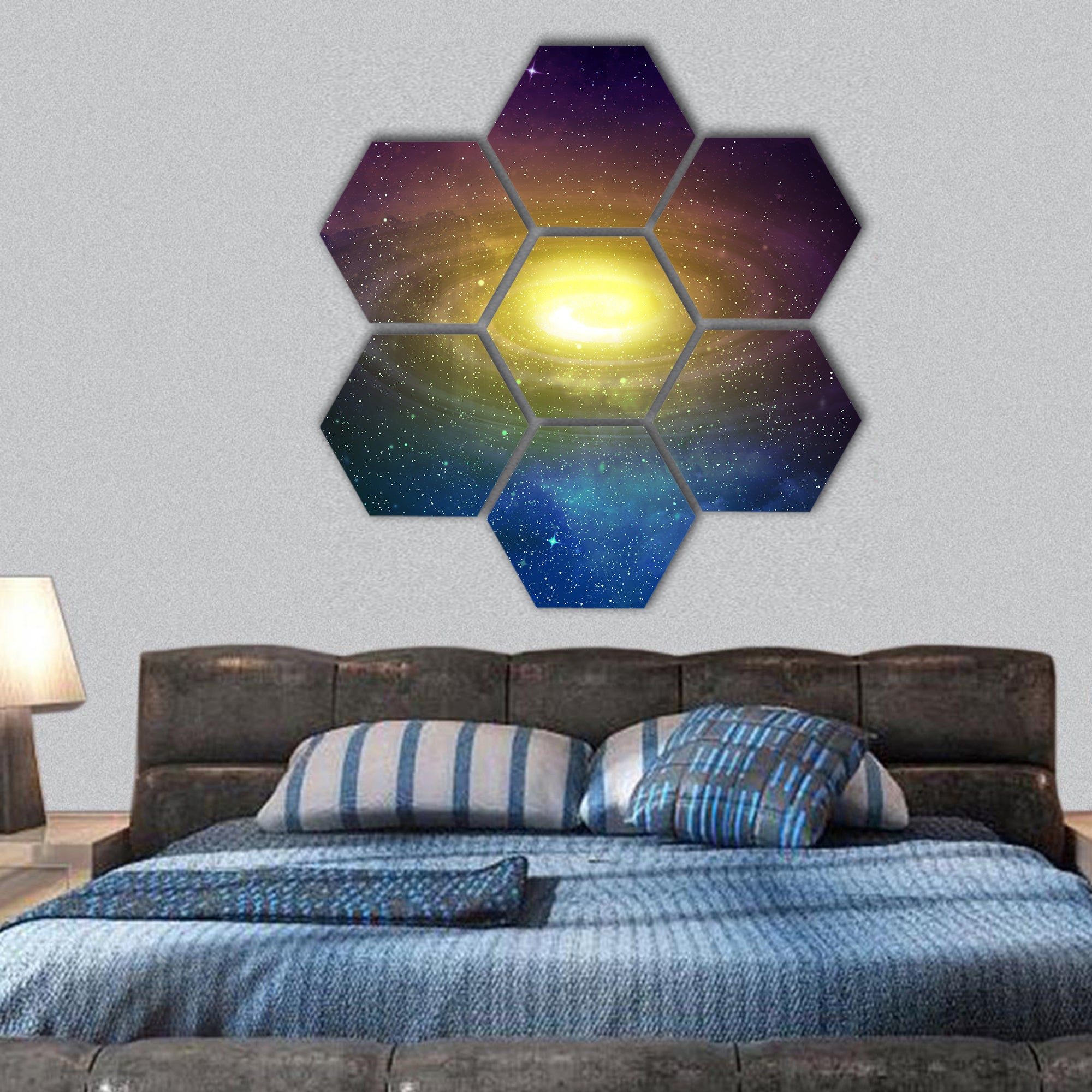 Universe filled with stars, nebula and sky hexagonal canvas wall art