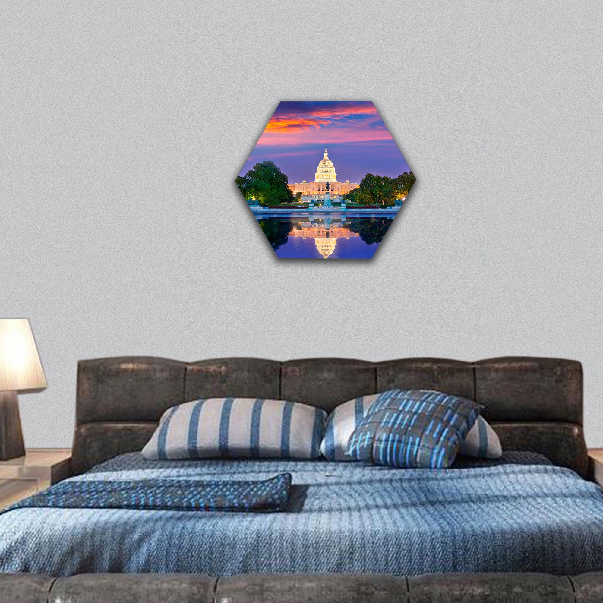 Capitol building sunset congress of USA Washington hexagonal canvas wall art