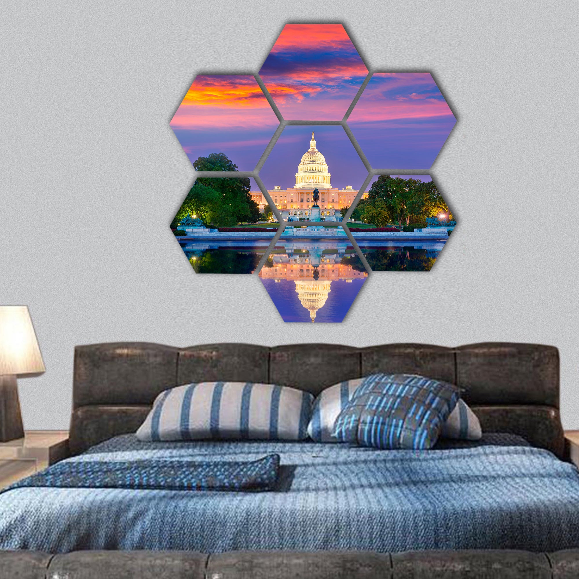 Capitol building sunset congress of USA Washington hexagonal canvas wall art