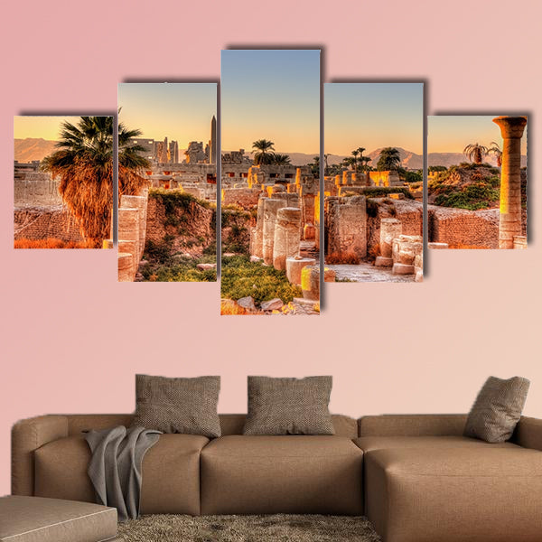 View of the Karnak temple in the evening Egypt multi panel canvas wall art