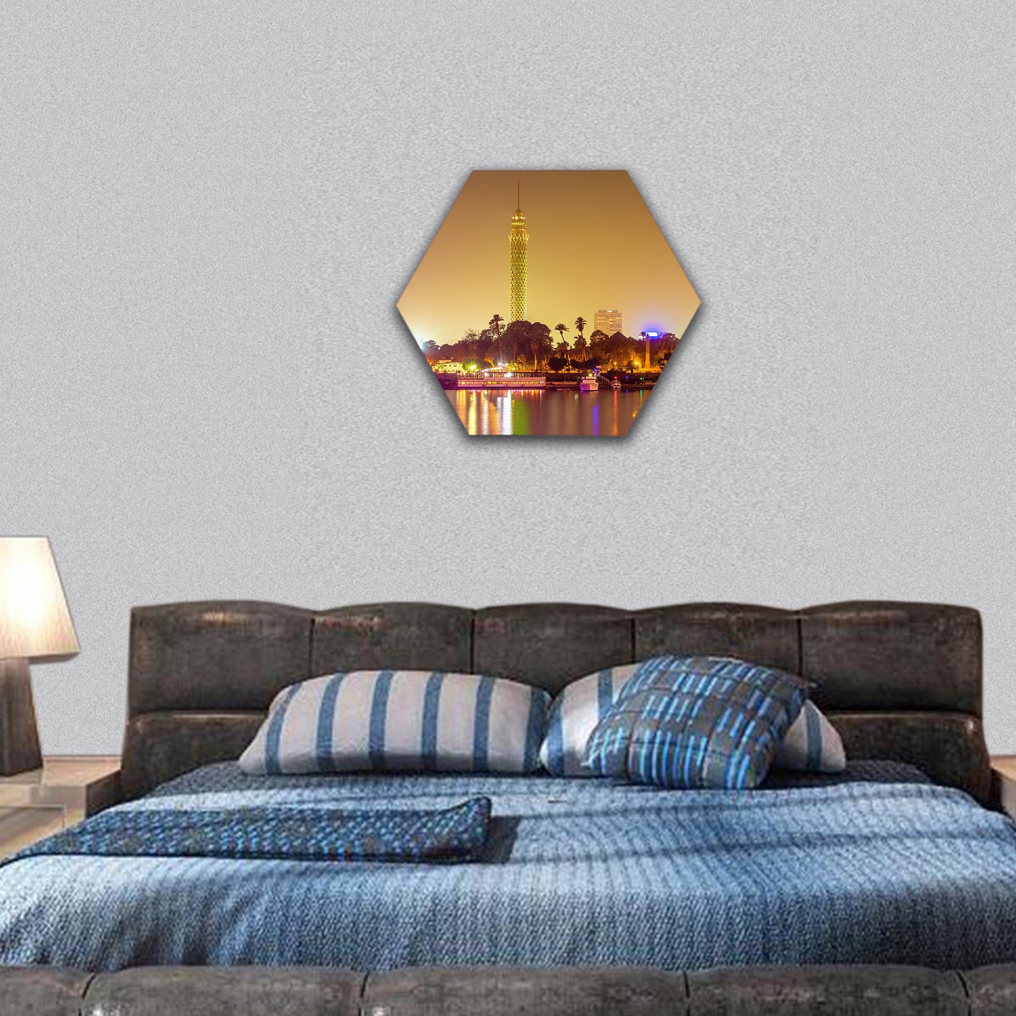 View of the Cairo tower in the evening Egypt hexagonal canvas wall art