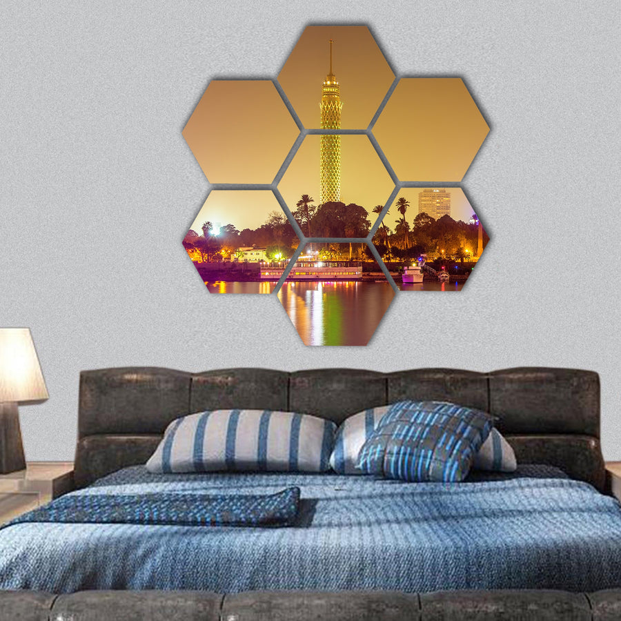 View of the Cairo tower in the evening Egypt hexagonal canvas wall art