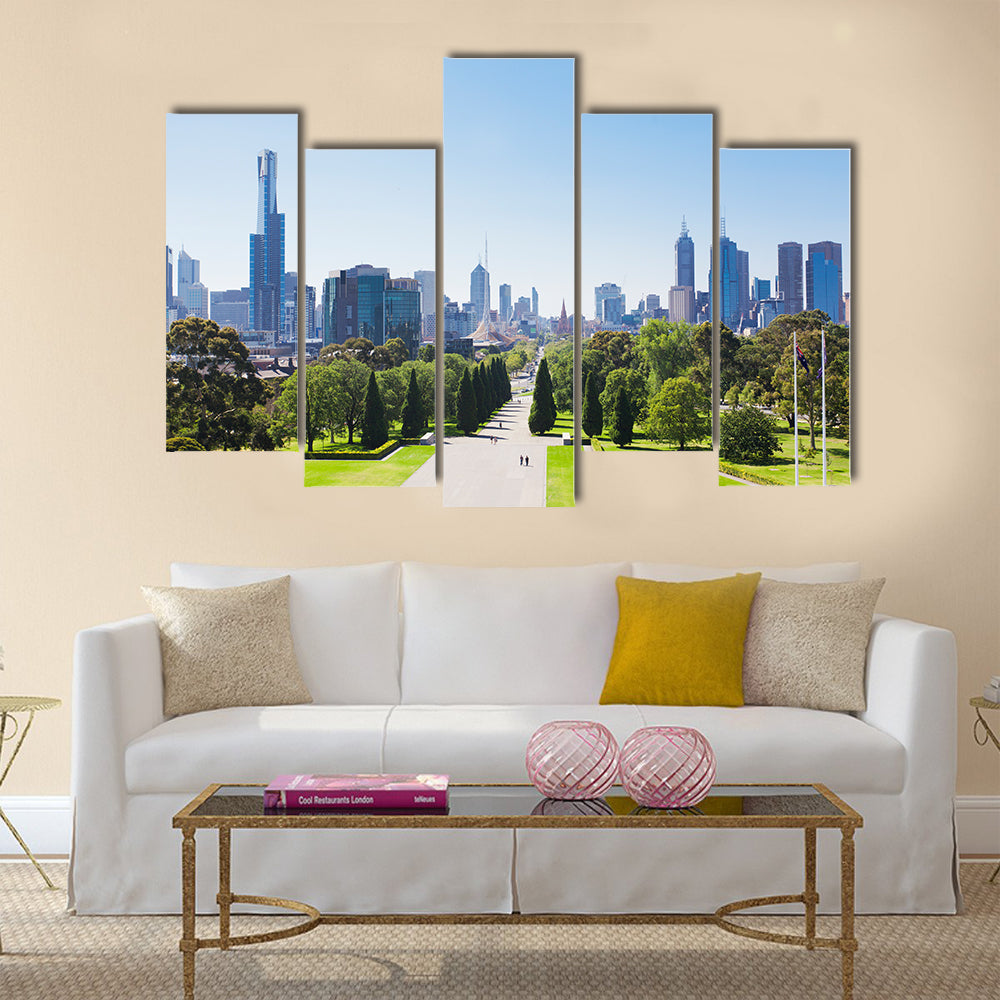 View of the skyline in Melbourne, Australia multi panel canvas wall art