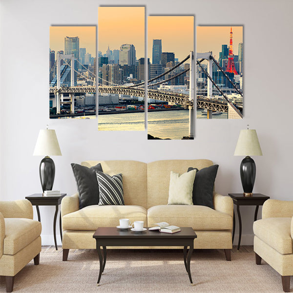 Tokyo skyline with Tokyo tower and rainbow bridge Multi panel canvas wall art