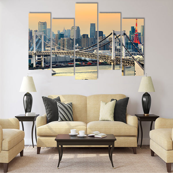 Tokyo skyline with Tokyo tower and rainbow bridge Multi panel canvas wall art
