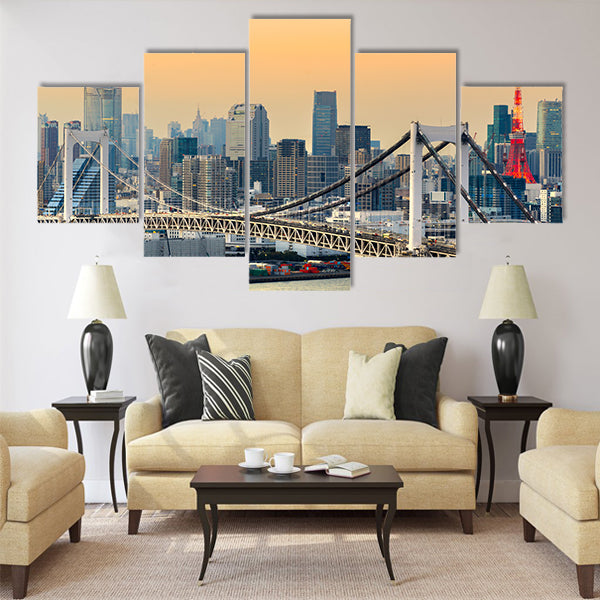 Tokyo skyline with Tokyo tower and rainbow bridge Multi panel canvas wall art
