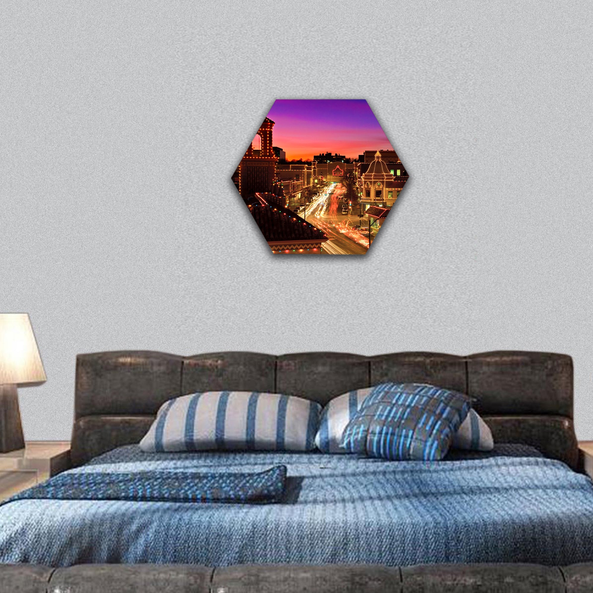 The lighting of the lights is a Kansas City tradition hexagonal canvas wall art