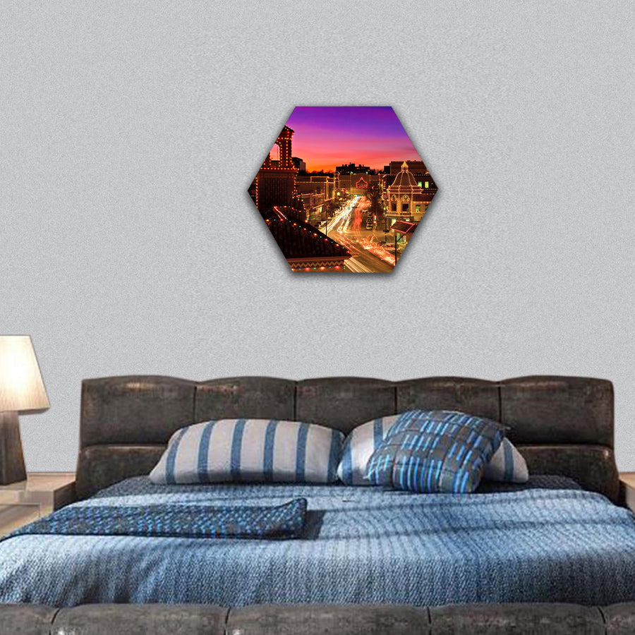 The lighting of the lights is a Kansas City tradition hexagonal canvas wall art