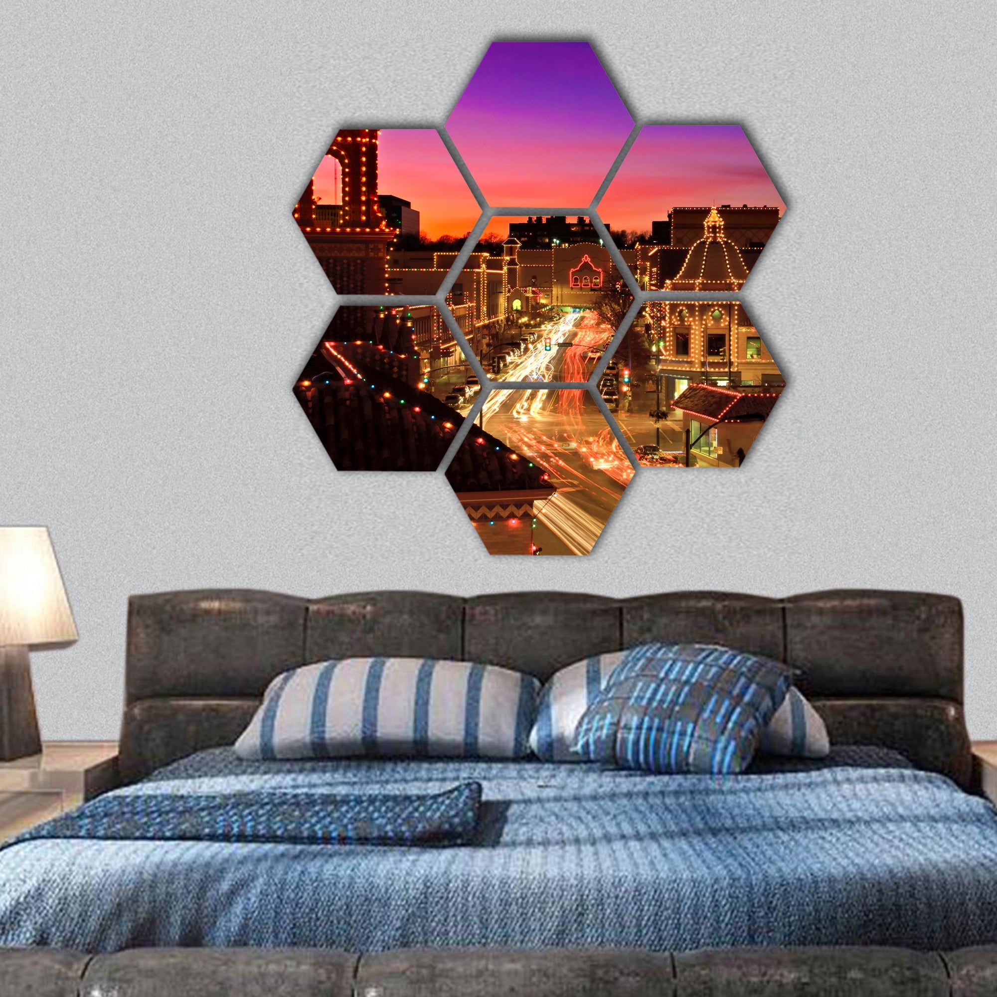 The lighting of the lights is a Kansas City tradition hexagonal canvas wall art