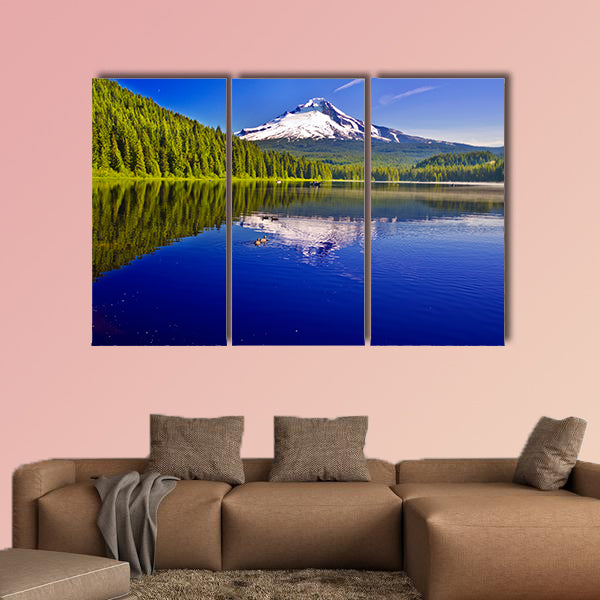 Beautiful Trillium Lake and Mt Hood Multi panel canvas wall art