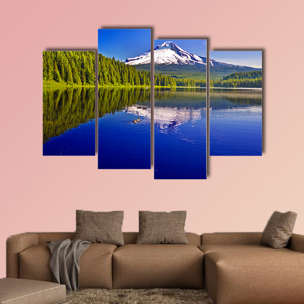 Beautiful Trillium Lake and Mt Hood Multi panel canvas wall art