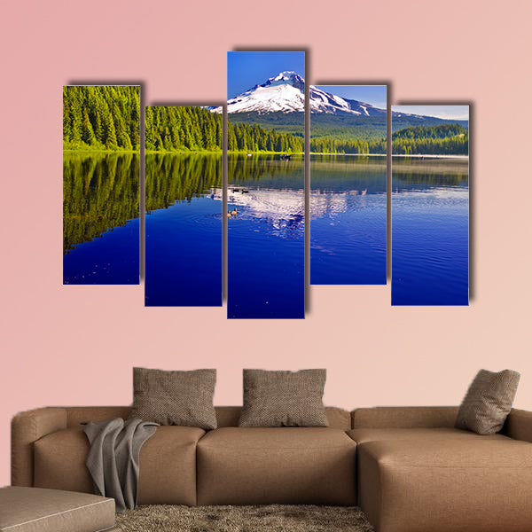 Beautiful Trillium Lake and Mt Hood Multi panel canvas wall art